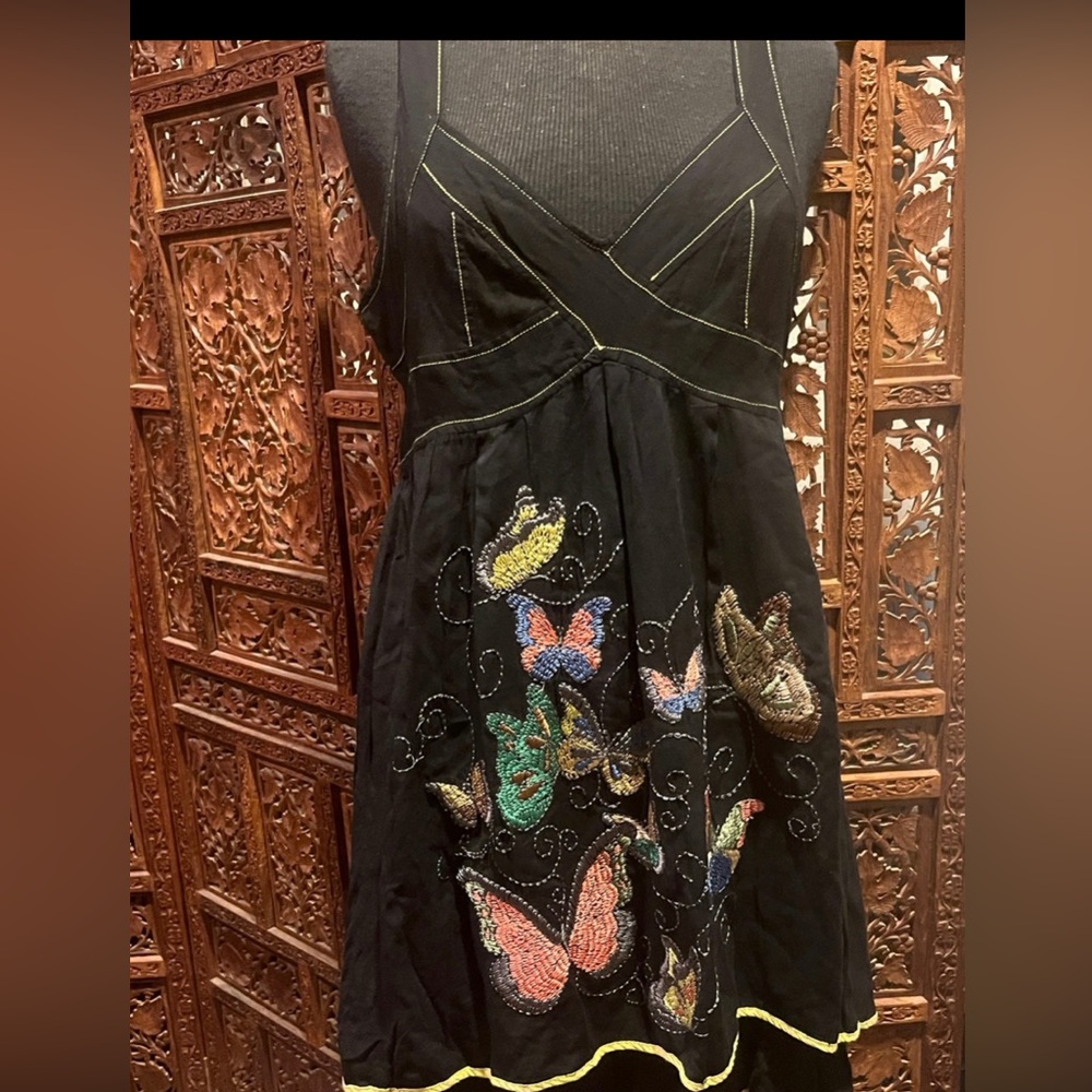 Double Zero Boho Embroidered Black Sleeveless Dre… - image 2